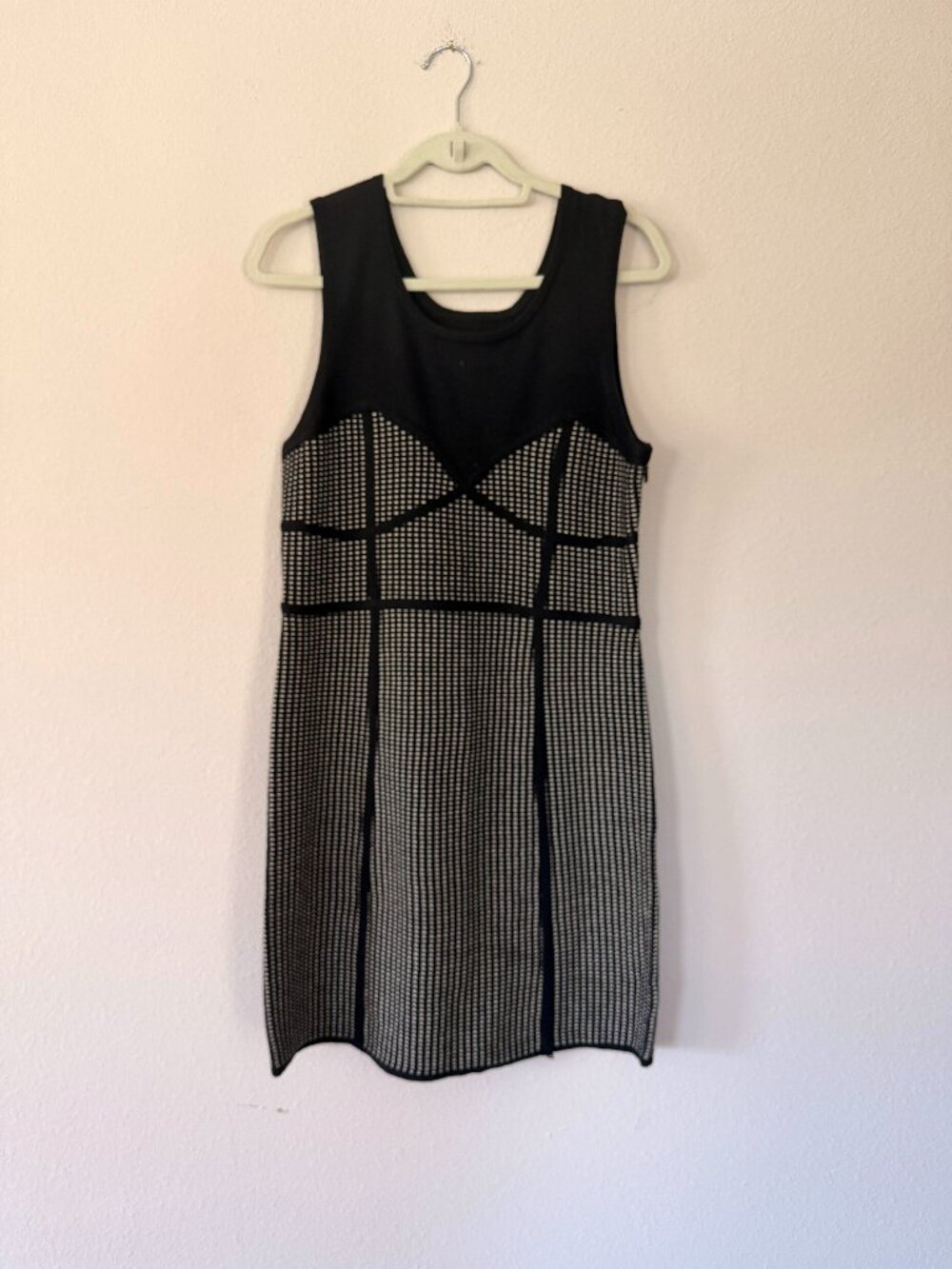 Leifsdottir Black White Knit Bodycon Mini Dress - Sz L